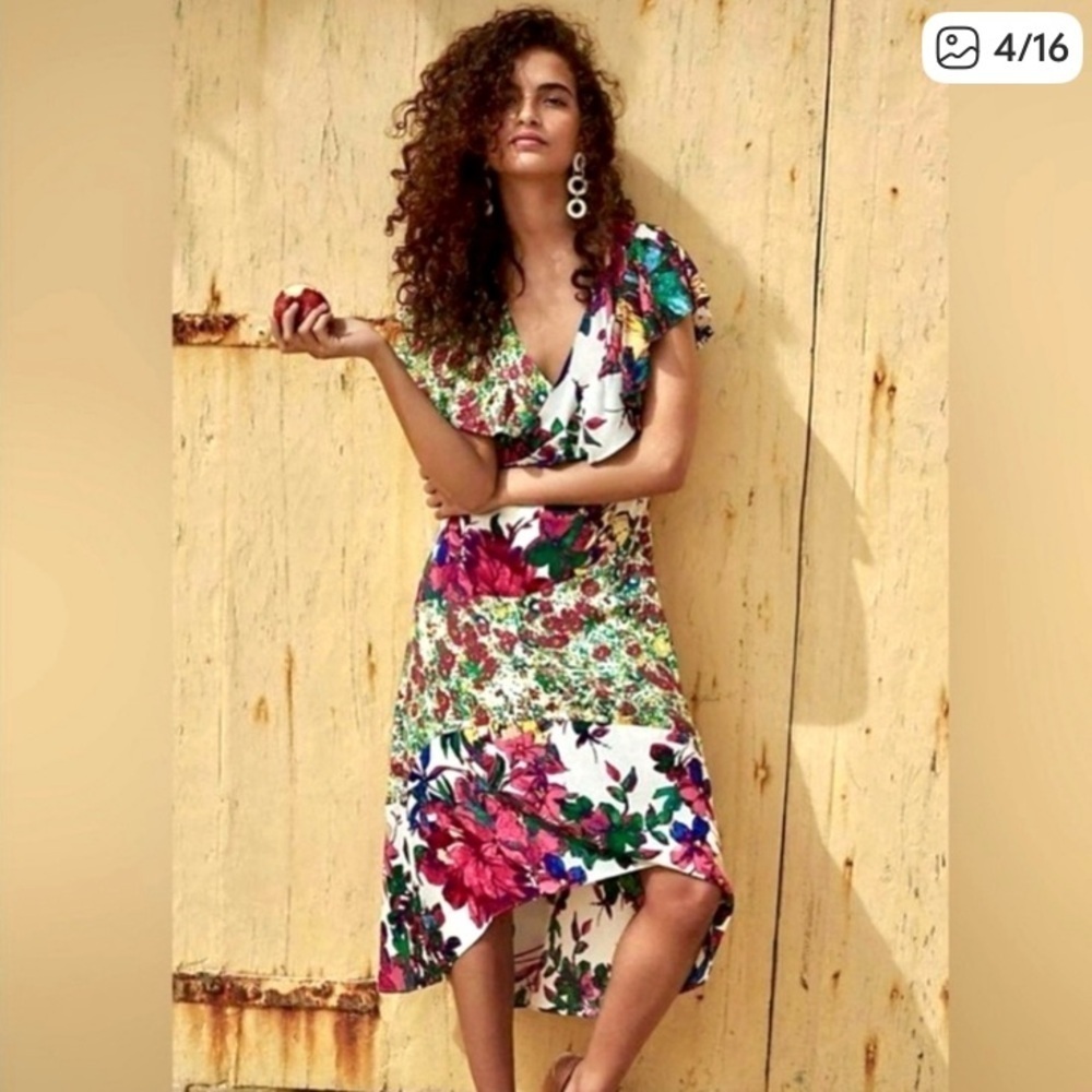 Anthropologie x Tracy Reese bright mixed floral print ruffle midi dress. Size XS